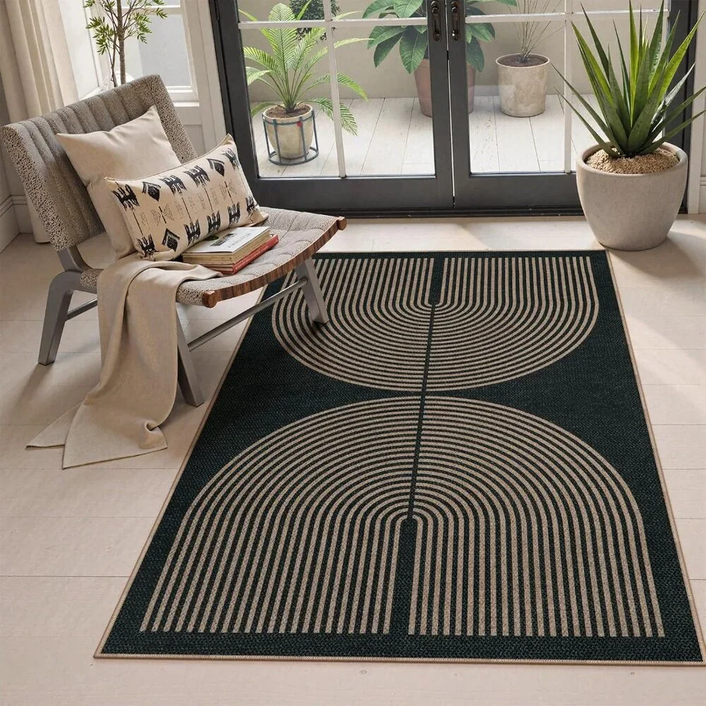 New Modern Rainbow Easy Jute Outdoor Patio Rug, 3x5 Black Washable Rugs